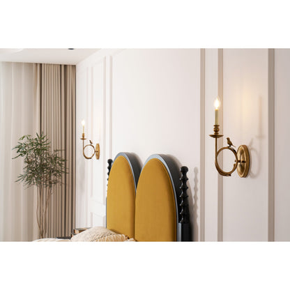 Vintage Wandlamp met Vogel op Tak in Antiek Messing – Klassieke Design Sconce met E14 Fitting voor Slaapkamer, Hal en Woonkamer