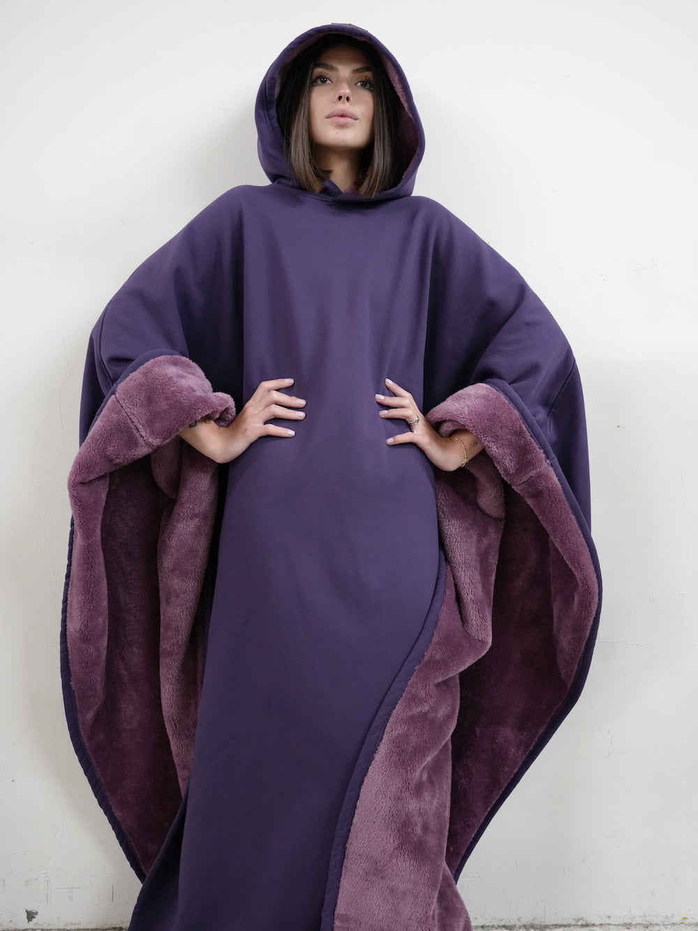 Fleece Poncho Warm en Zacht met Capuchon Luxe Kwaliteit