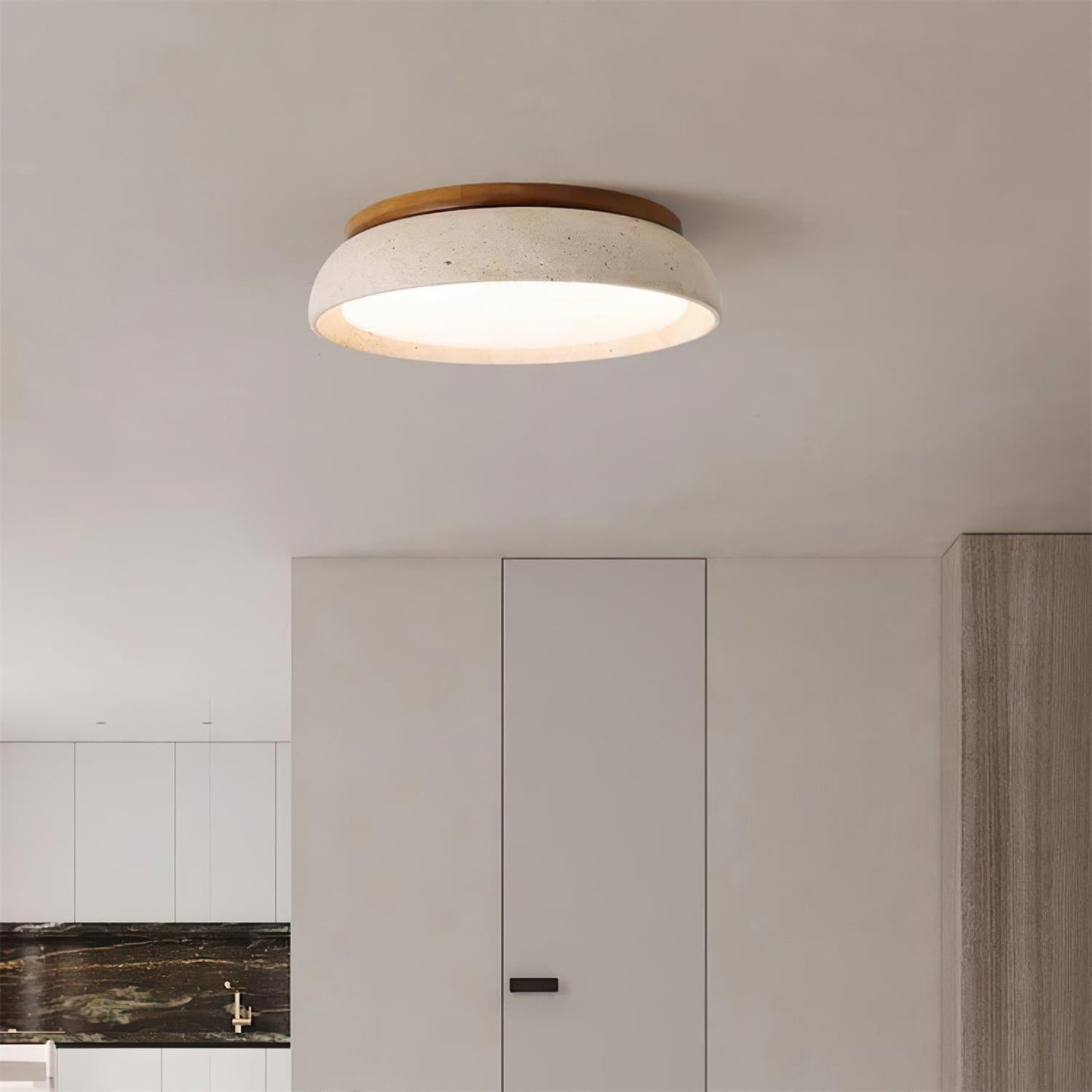 Depiara plafondlamp travertin hout LED 3000K beige plafondverlichting woonkamer slaapkamer hal badkamer modern minimalistisch
