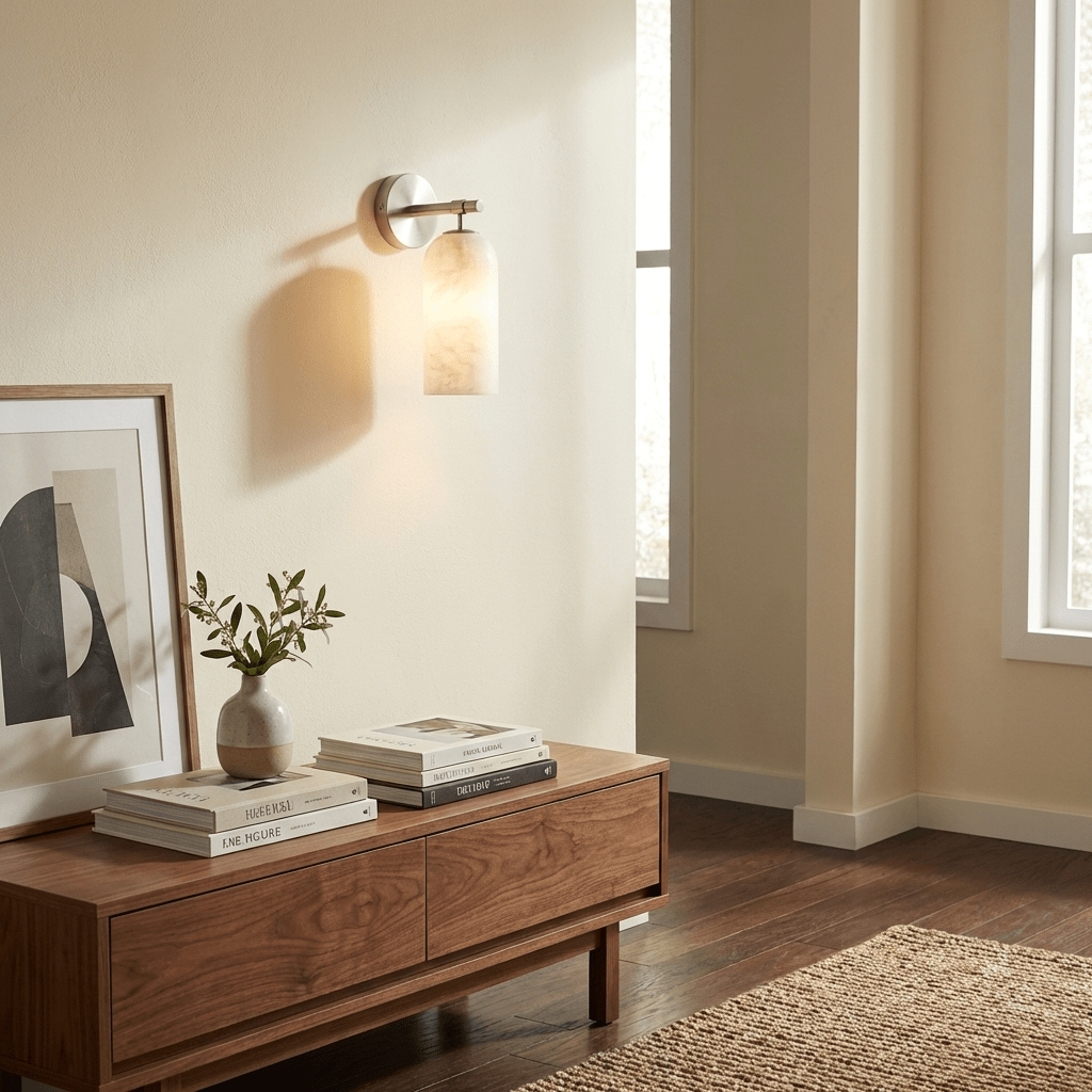Albast Wandlamp Cilindervorm Minimalistisch Gouden Armatuur Warme Gloed Verlichting