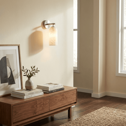 Albast Wandlamp Cilindervorm Minimalistisch Gouden Armatuur Warme Gloed Verlichting