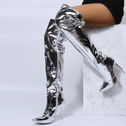 Dames Laarzen Zwart Overknee met Hoge Hak Punk Stijl - StudioMarella
