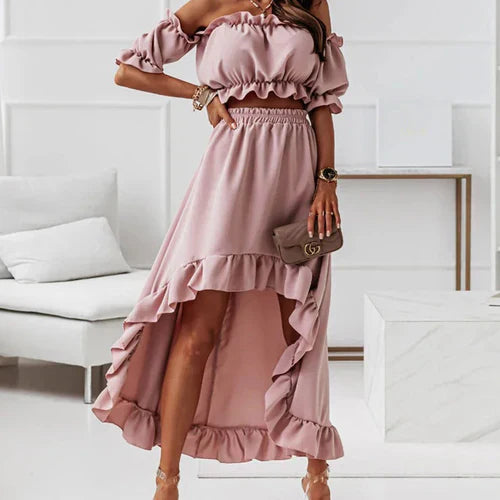 Vrouwen Zomerjurk Ruches Elegant Jurkset