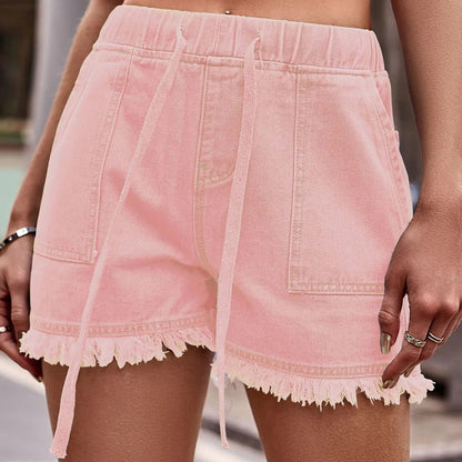 Dames Shorts Zomer Denim Elastisch met Franje