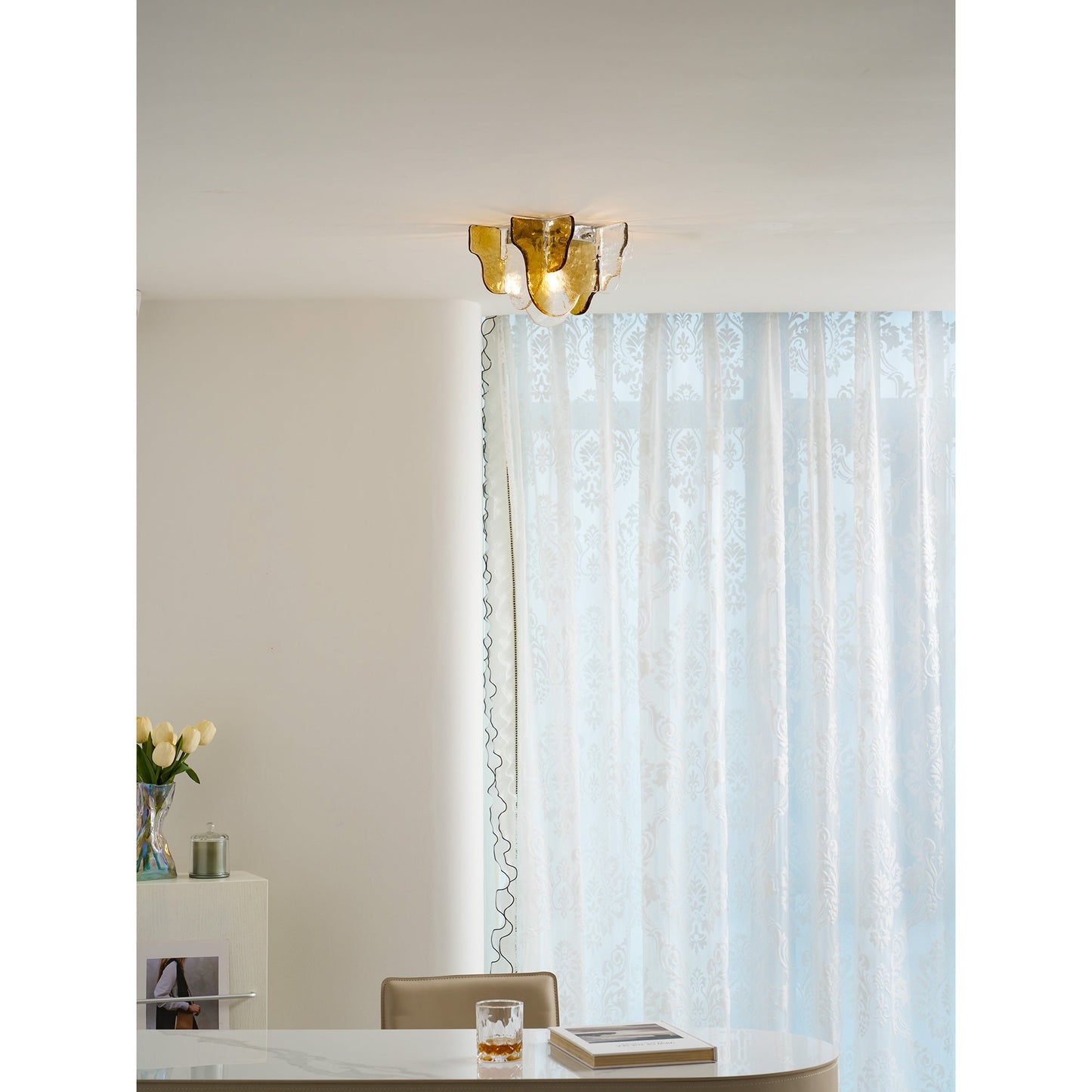 Plafondlamp Handgeblazen Glas Murano Stijl Smoke Gray Amber Clear