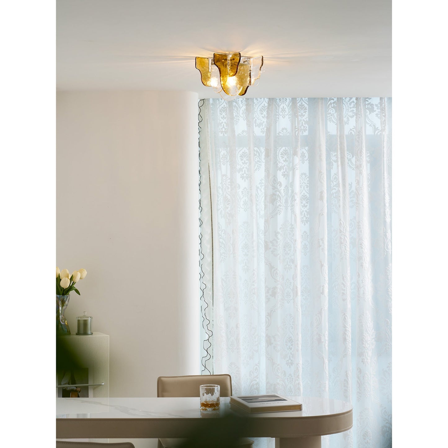 Plafondlamp Handgeblazen Glas Murano Stijl Smoke Gray Amber Clear