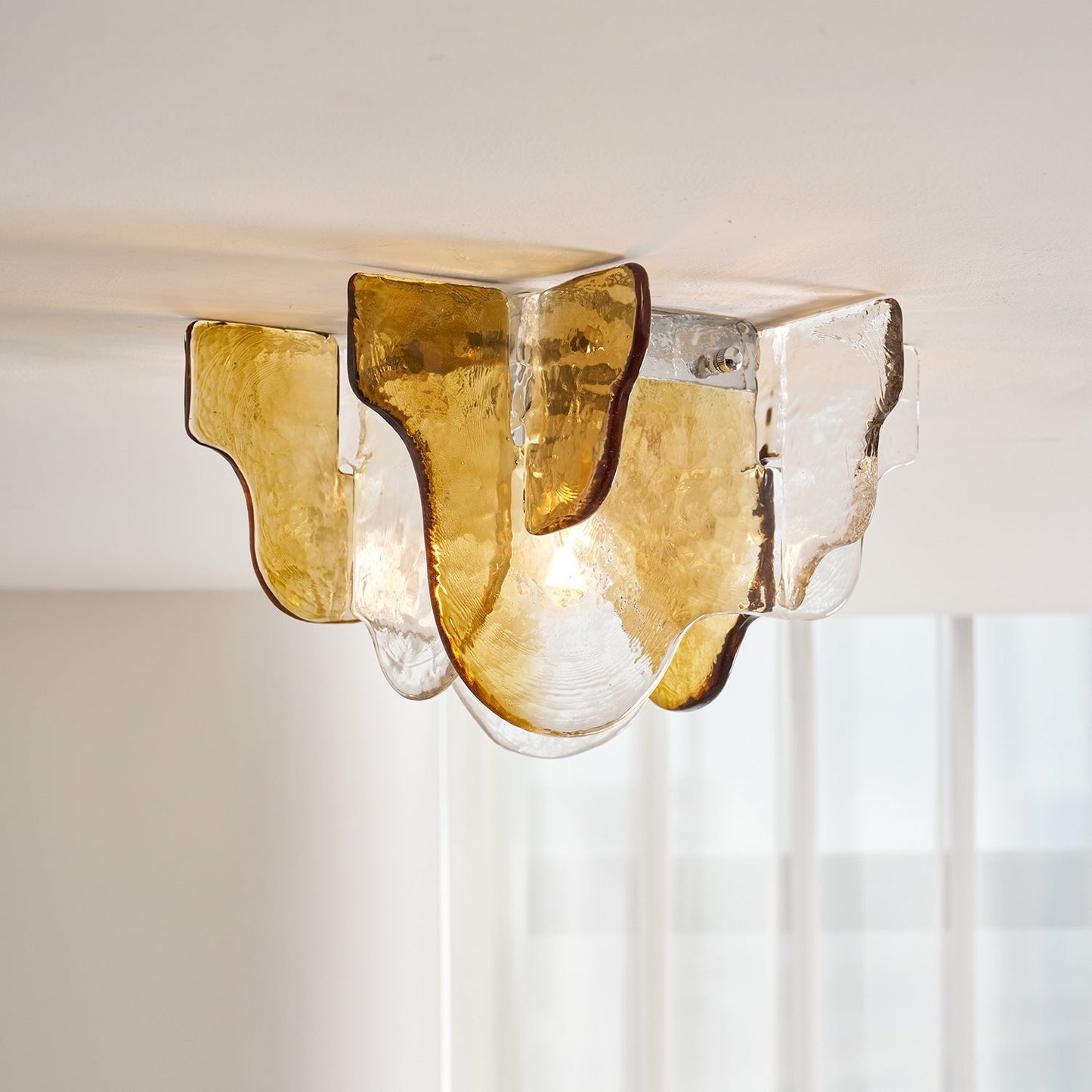 Plafondlamp Handgeblazen Glas Murano Stijl Smoke Gray Amber Clear