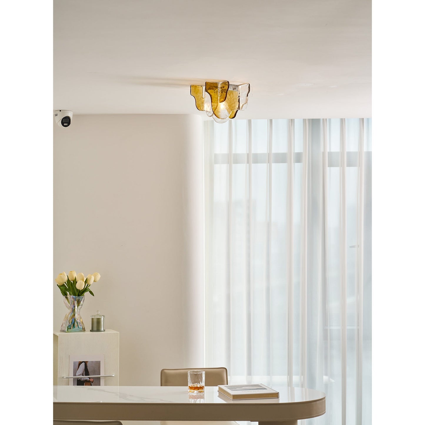 Plafondlamp Handgeblazen Glas Murano Stijl Smoke Gray Amber Clear
