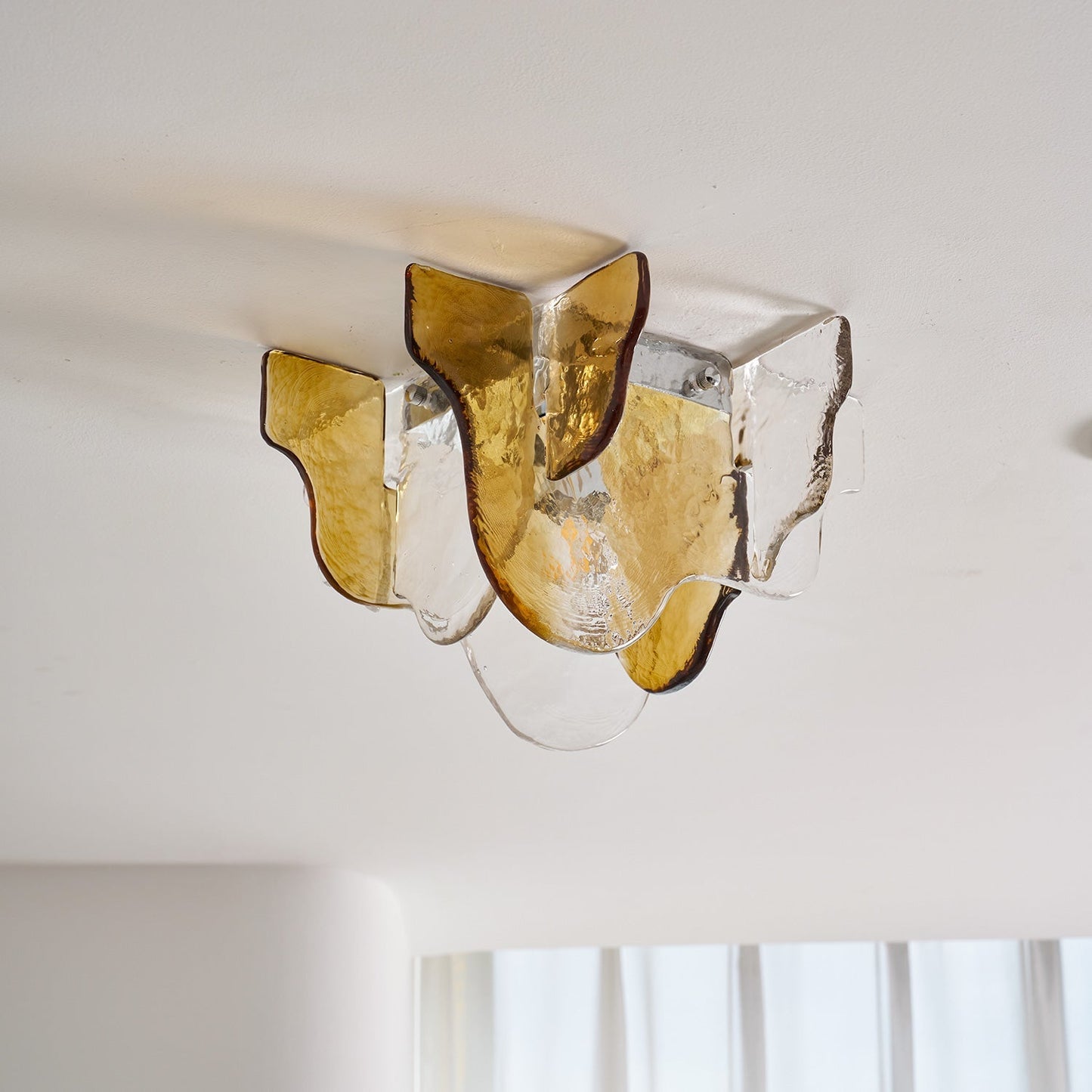 Plafondlamp Handgeblazen Glas Murano Stijl Smoke Gray Amber Clear