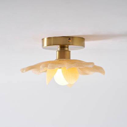 Plafondlamp met Bloesemontwerp in Hars en Messing – Elegante Verlichting voor Slaapkamer en Gang