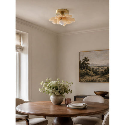 Plafondlamp met Bloesemontwerp in Hars en Messing – Elegante Verlichting voor Slaapkamer en Gang
