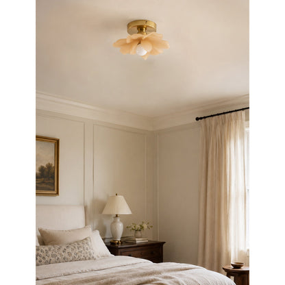 Plafondlamp met Bloesemontwerp in Hars en Messing – Elegante Verlichting voor Slaapkamer en Gang