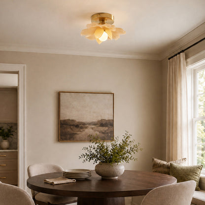 Plafondlamp met Bloesemontwerp in Hars en Messing – Elegante Verlichting voor Slaapkamer en Gang