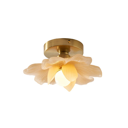 Plafondlamp met Bloesemontwerp in Hars en Messing – Elegante Verlichting voor Slaapkamer en Gang