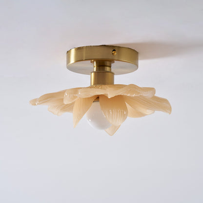 Plafondlamp met Bloesemontwerp in Hars en Messing – Elegante Verlichting voor Slaapkamer en Gang