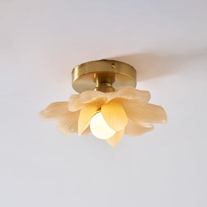 Plafondlamp met Bloesemontwerp in Hars en Messing – Elegante Verlichting voor Slaapkamer en Gang
