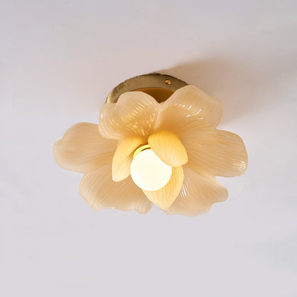Plafondlamp met Bloesemontwerp in Hars en Messing – Elegante Verlichting voor Slaapkamer en Gang