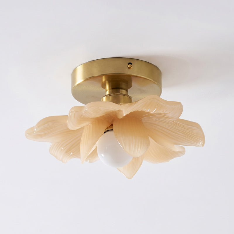 Plafondlamp met Bloesemontwerp in Hars en Messing – Elegante Verlichting voor Slaapkamer en Gang