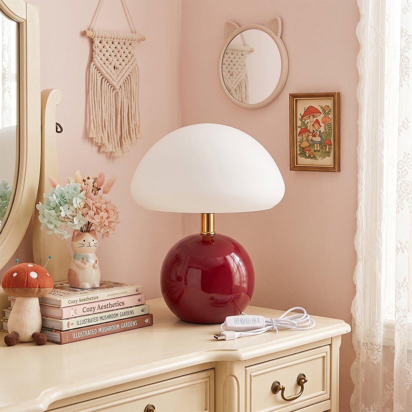 Keramische Tafellamp met Rotomold Kap - Warm Wit LED 3000K - Ø 20 cm - Scandinavische Designlamp