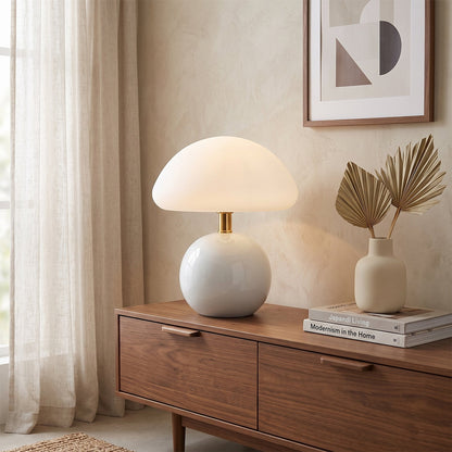 Keramische Tafellamp met Rotomold Kap - Warm Wit LED 3000K - Ø 20 cm - Scandinavische Designlamp