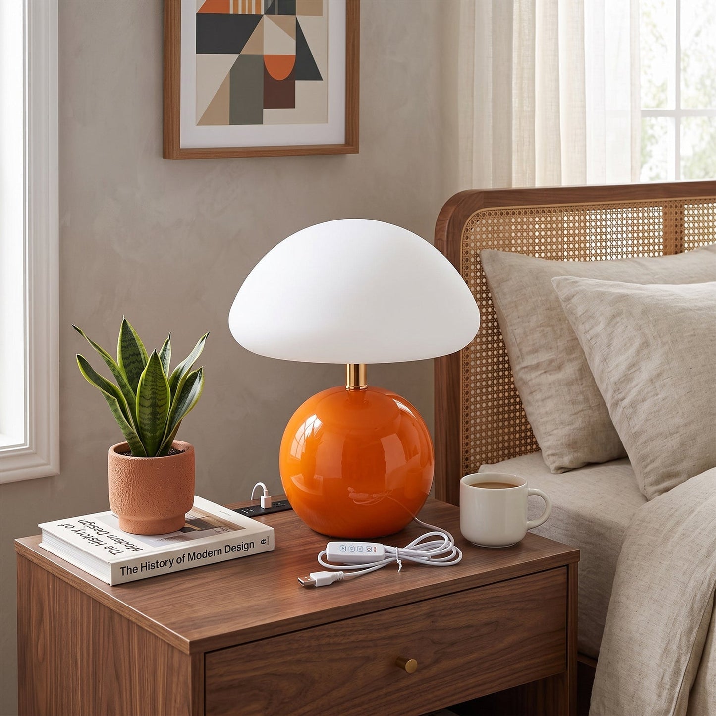 Keramische Tafellamp met Rotomold Kap - Warm Wit LED 3000K - Ø 20 cm - Scandinavische Designlamp
