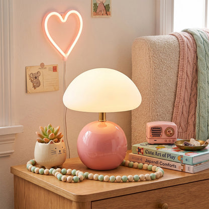 Keramische Tafellamp met Rotomold Kap - Warm Wit LED 3000K - Ø 20 cm - Scandinavische Designlamp