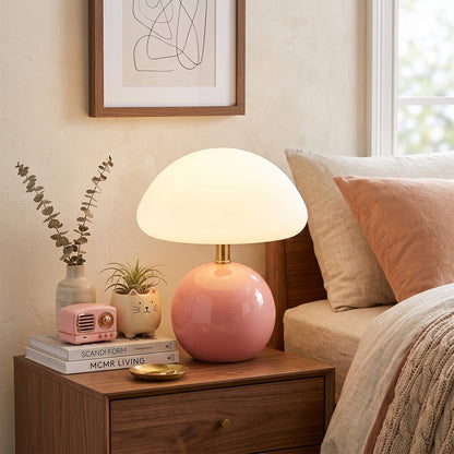 Keramische Tafellamp met Rotomold Kap - Warm Wit LED 3000K - Ø 20 cm - Scandinavische Designlamp