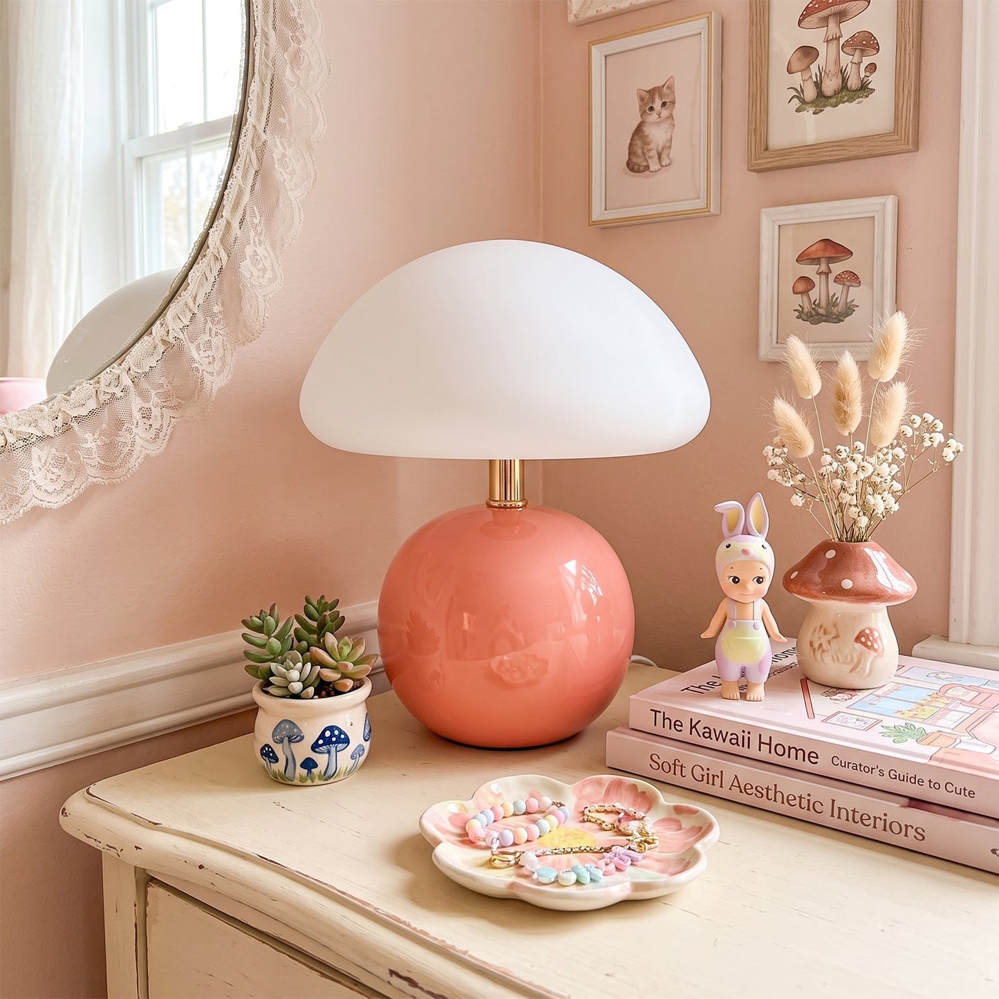 Keramische Tafellamp met Rotomold Kap - Warm Wit LED 3000K - Ø 20 cm - Scandinavische Designlamp