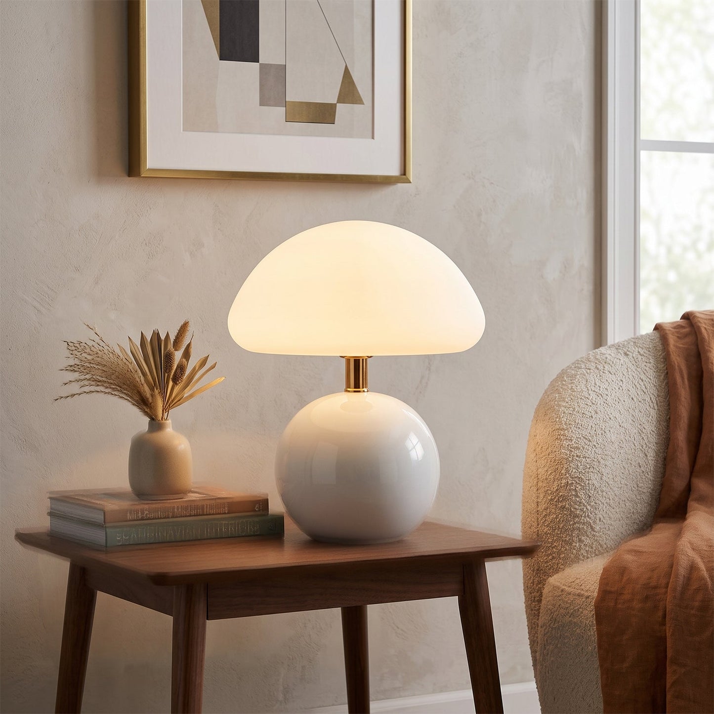 Keramische Tafellamp met Rotomold Kap - Warm Wit LED 3000K - Ø 20 cm - Scandinavische Designlamp