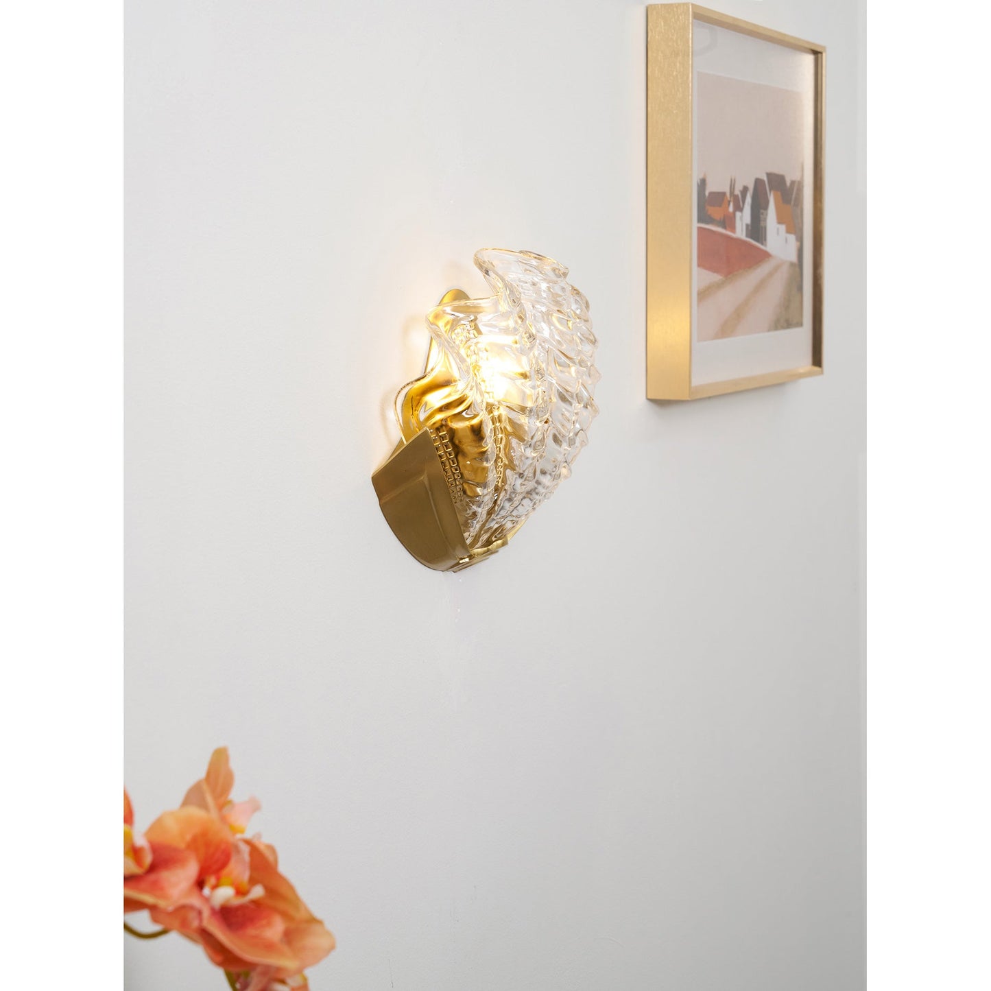 Glazen Wandlamp Schelp Design Messing & Glas Luxe Afwerking voor Gang en Slaapkamer
