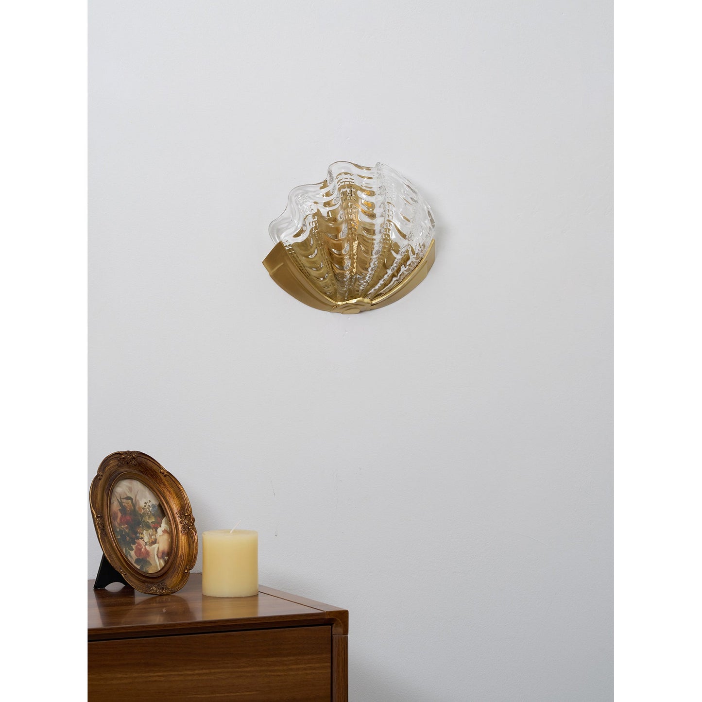 Glazen Wandlamp Schelp Design Messing & Glas Luxe Afwerking voor Gang en Slaapkamer