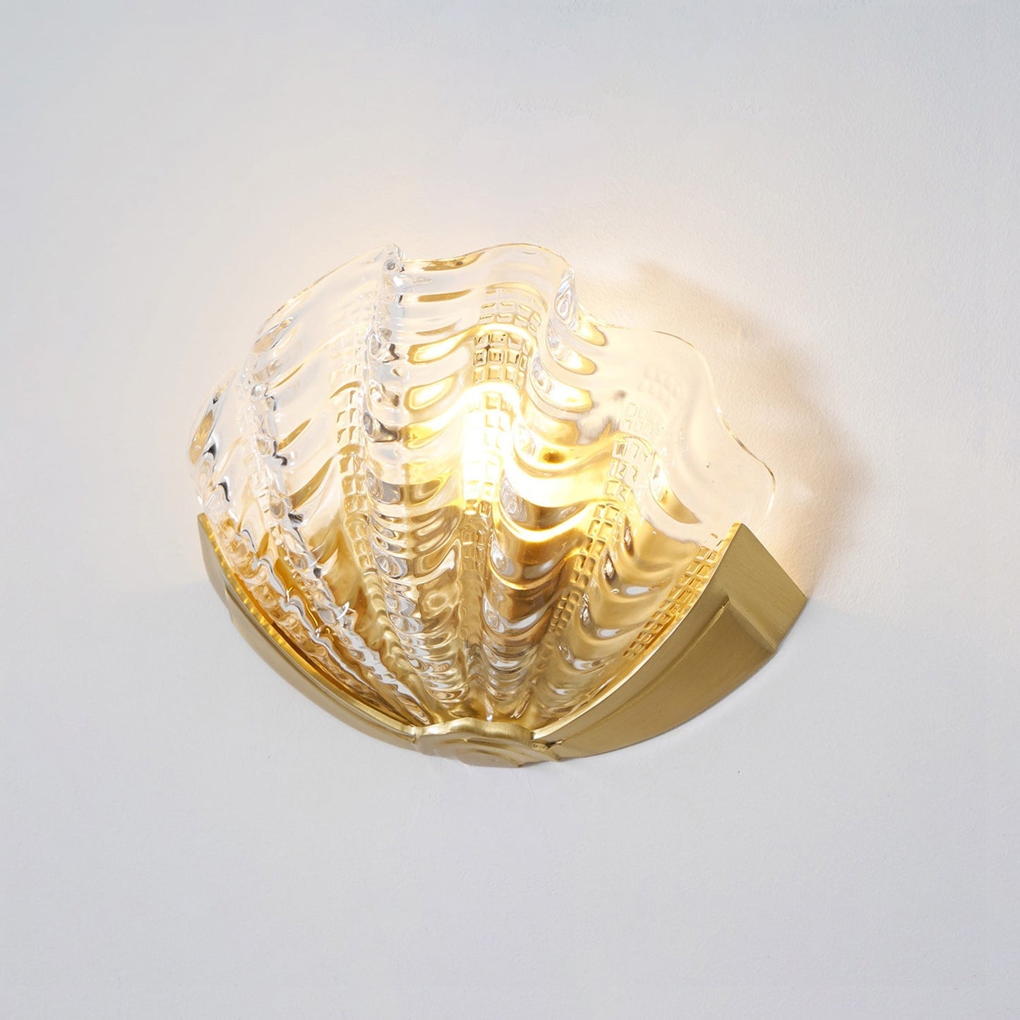 Glazen Wandlamp Schelp Design Messing & Glas Luxe Afwerking voor Gang en Slaapkamer