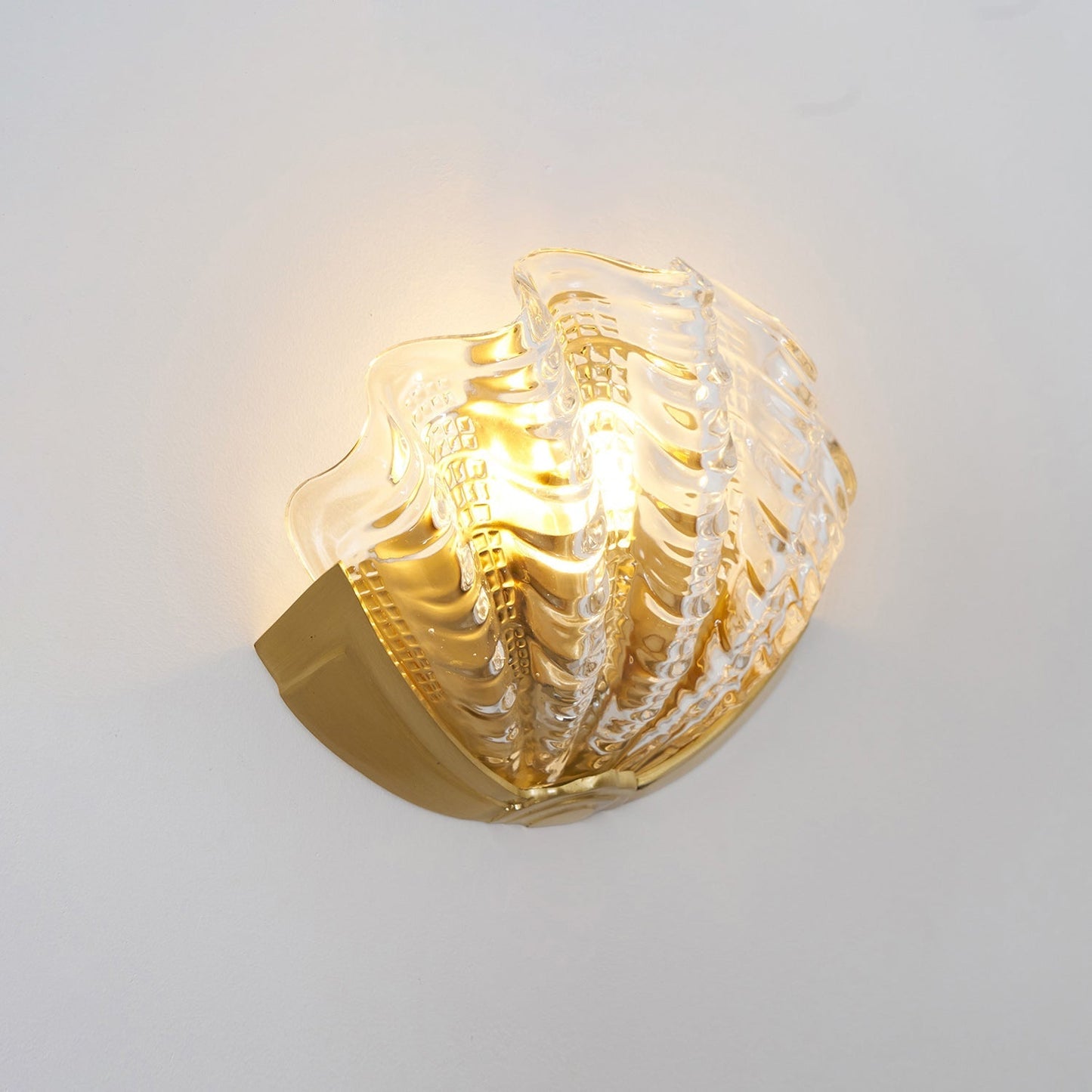 Glazen Wandlamp Schelp Design Messing & Glas Luxe Afwerking voor Gang en Slaapkamer
