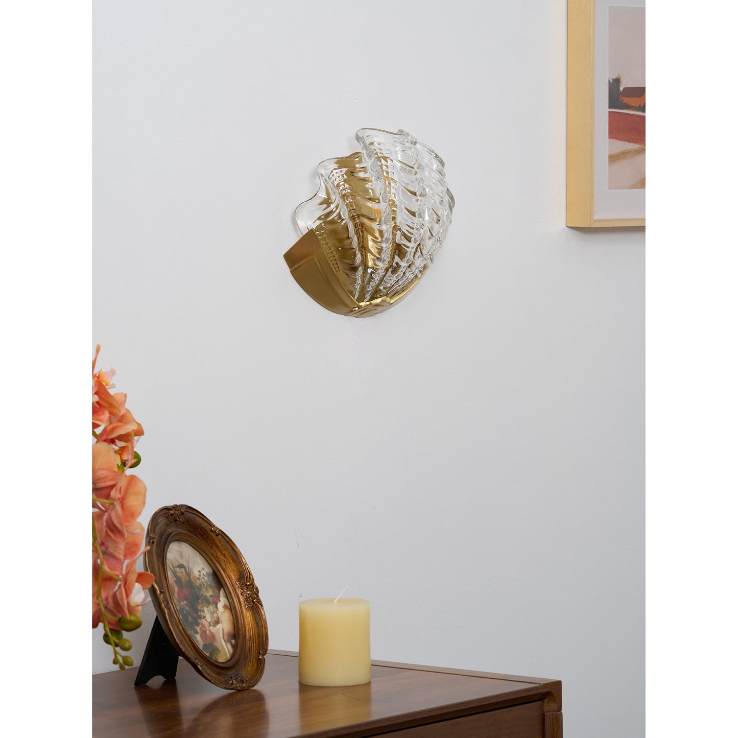 Glazen Wandlamp Schelp Design Messing & Glas Luxe Afwerking voor Gang en Slaapkamer
