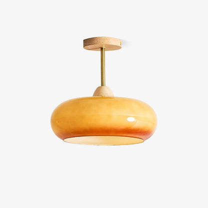 Plafondlamp Glas Hout Wit Oranje Ø28cm Slaapkamer Eetkamer Bauhaus Vintage Plafonnière Mid-Century Retro Sfeerverlichting