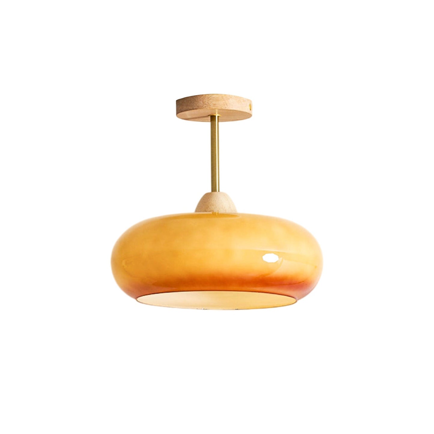 Plafondlamp Glas Hout Wit Oranje Ø28cm Slaapkamer Eetkamer Bauhaus Vintage Plafonnière Mid-Century Retro Sfeerverlichting