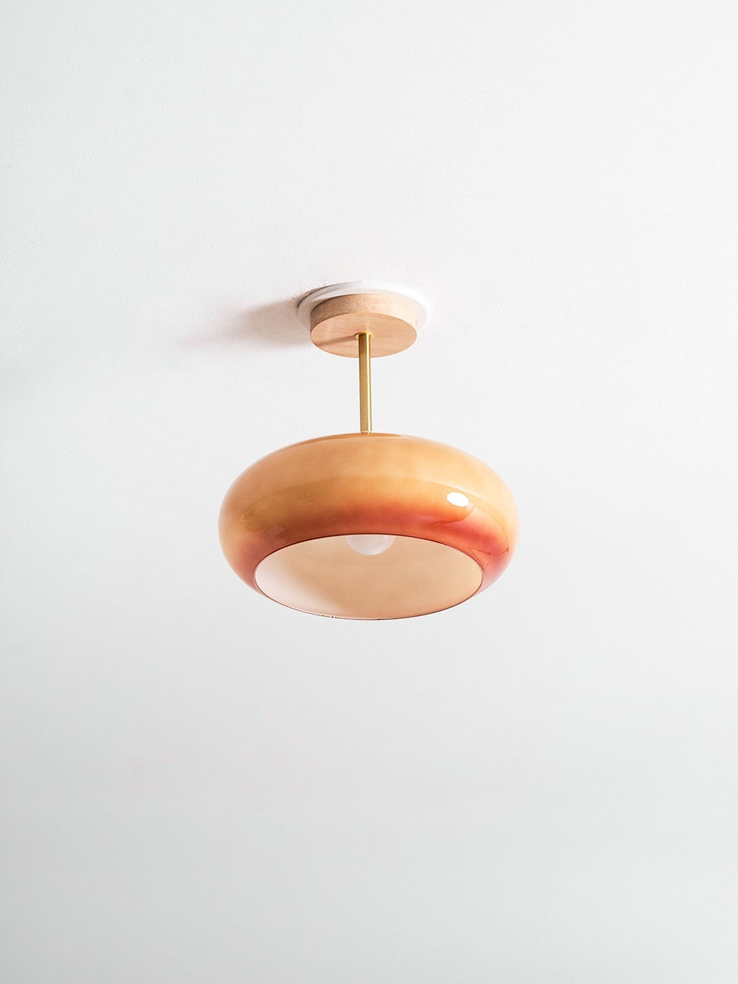 Plafondlamp Glas Hout Wit Oranje Ø28cm Slaapkamer Eetkamer Bauhaus Vintage Plafonnière Mid-Century Retro Sfeerverlichting