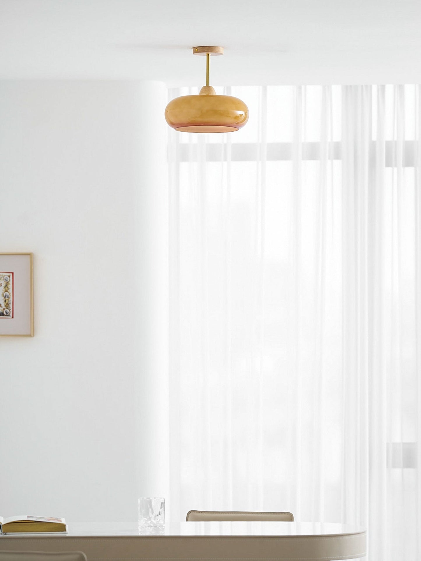 Plafondlamp Glas Hout Wit Oranje Ø28cm Slaapkamer Eetkamer Bauhaus Vintage Plafonnière Mid-Century Retro Sfeerverlichting