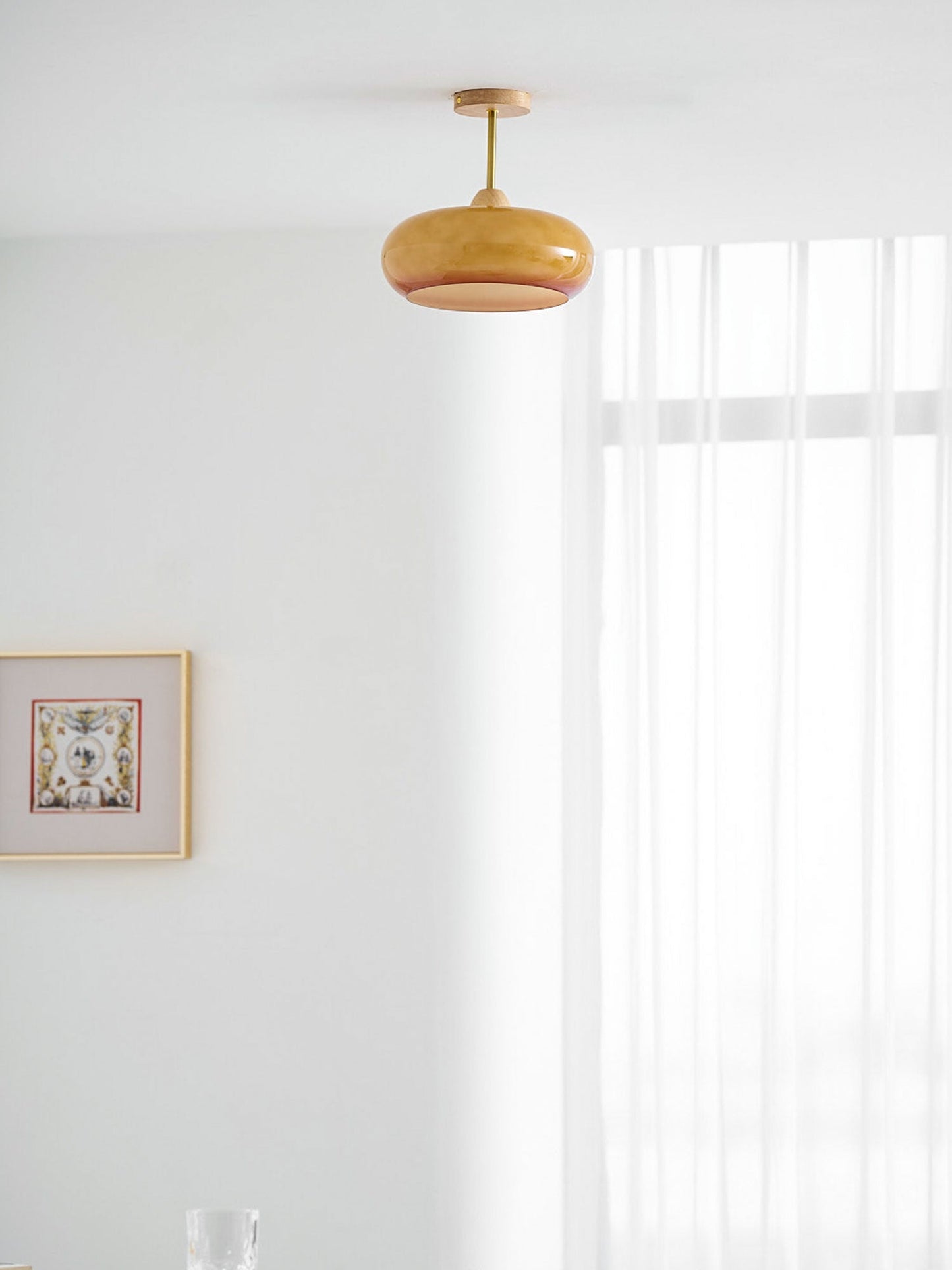 Plafondlamp Glas Hout Wit Oranje Ø28cm Slaapkamer Eetkamer Bauhaus Vintage Plafonnière Mid-Century Retro Sfeerverlichting