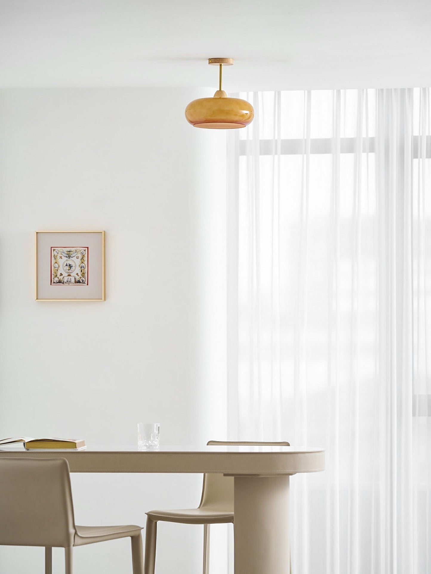 Plafondlamp Glas Hout Wit Oranje Ø28cm Slaapkamer Eetkamer Bauhaus Vintage Plafonnière Mid-Century Retro Sfeerverlichting