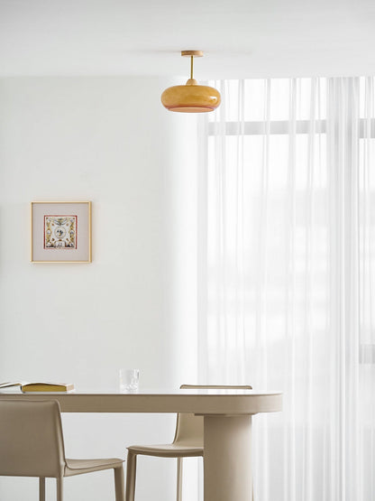 Plafondlamp Glas Hout Wit Oranje Ø28cm Slaapkamer Eetkamer Bauhaus Vintage Plafonnière Mid-Century Retro Sfeerverlichting