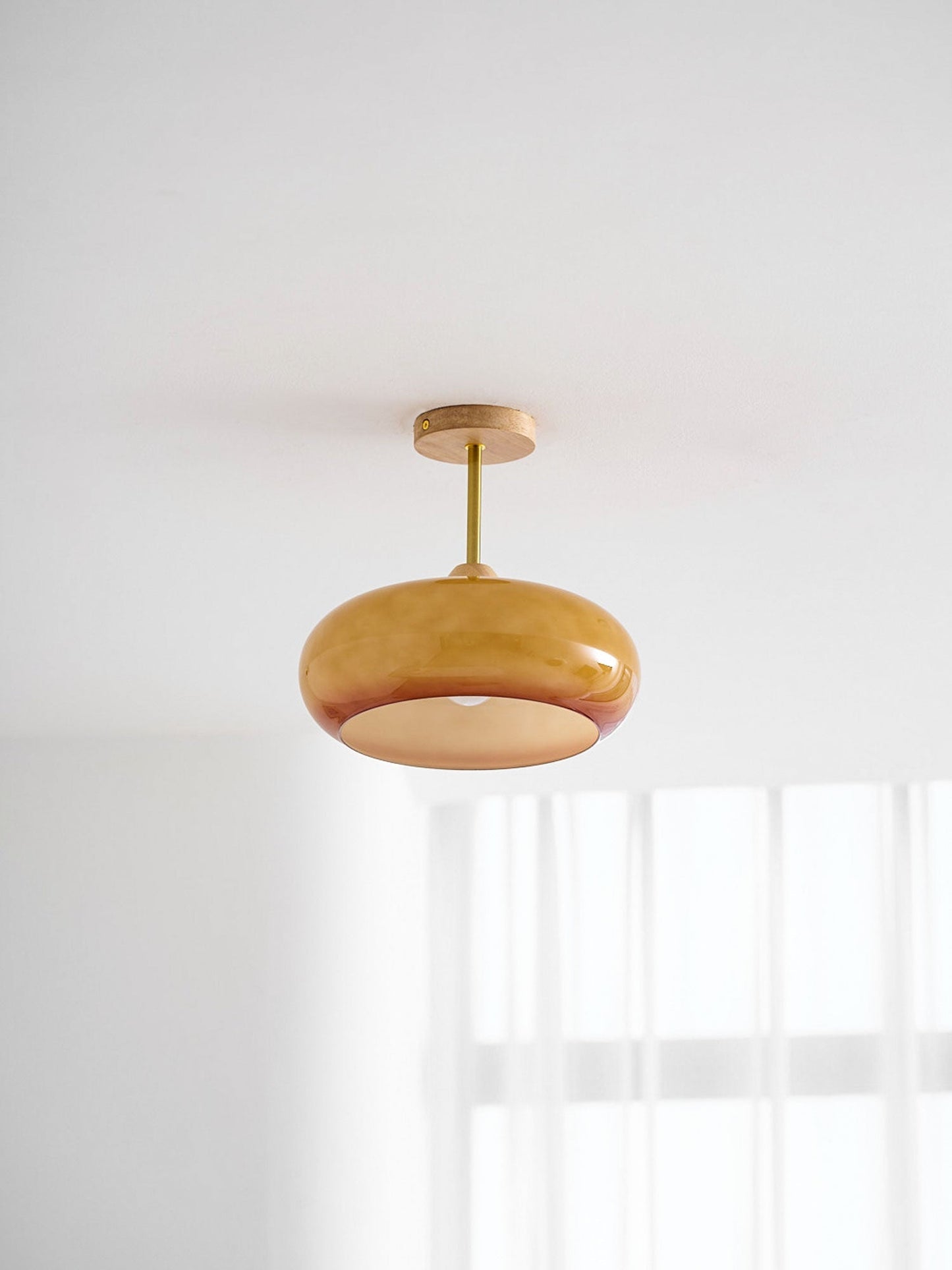Plafondlamp Glas Hout Wit Oranje Ø28cm Slaapkamer Eetkamer Bauhaus Vintage Plafonnière Mid-Century Retro Sfeerverlichting