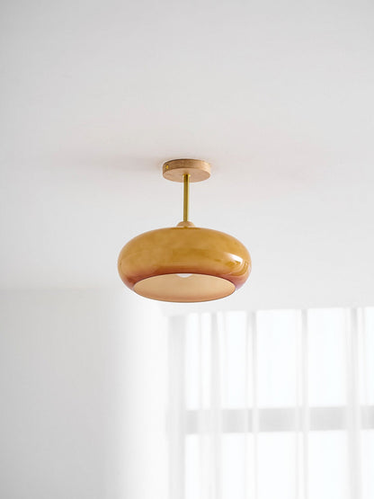 Plafondlamp Glas Hout Wit Oranje Ø28cm Slaapkamer Eetkamer Bauhaus Vintage Plafonnière Mid-Century Retro Sfeerverlichting