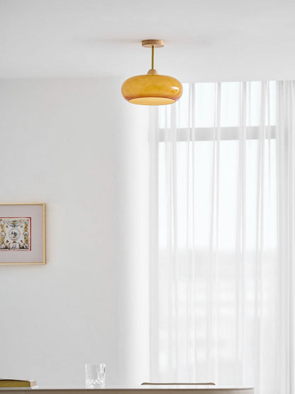 Plafondlamp Glas Hout Wit Oranje Ø28cm Slaapkamer Eetkamer Bauhaus Vintage Plafonnière Mid-Century Retro Sfeerverlichting