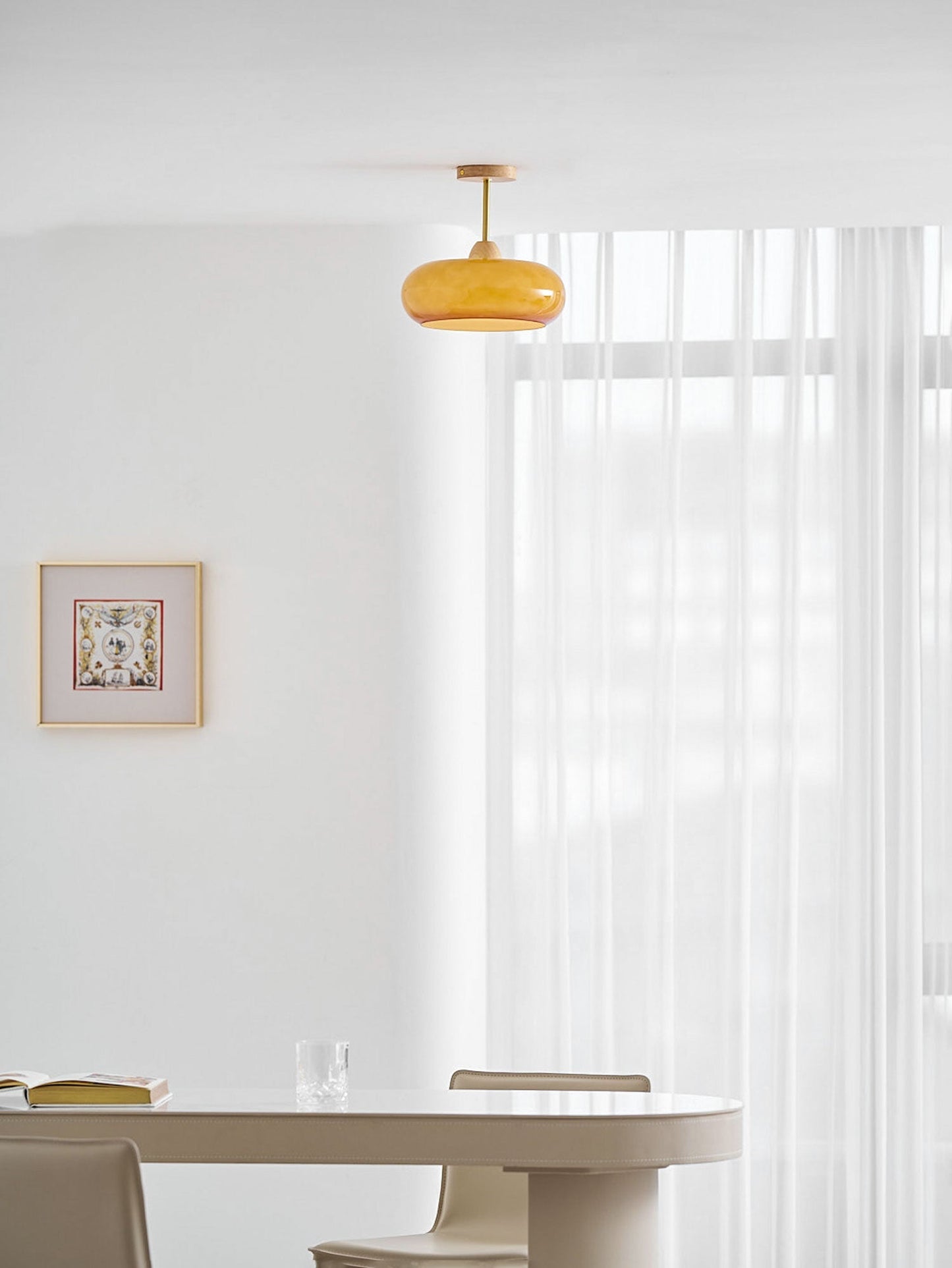 Plafondlamp Glas Hout Wit Oranje Ø28cm Slaapkamer Eetkamer Bauhaus Vintage Plafonnière Mid-Century Retro Sfeerverlichting
