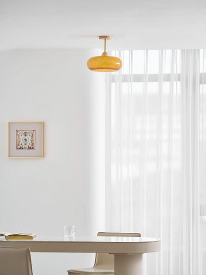 Plafondlamp Glas Hout Wit Oranje Ø28cm Slaapkamer Eetkamer Bauhaus Vintage Plafonnière Mid-Century Retro Sfeerverlichting