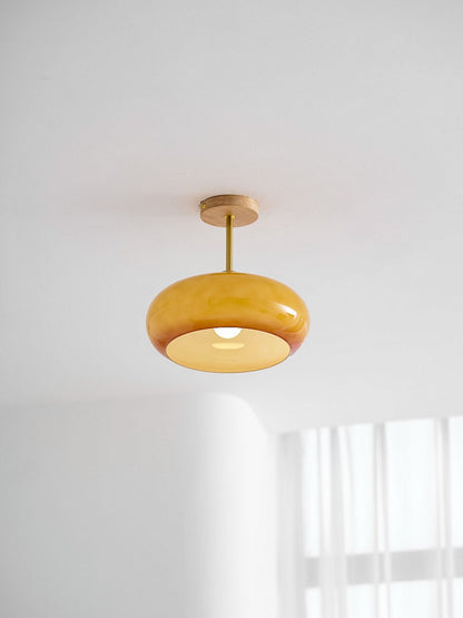 Plafondlamp Glas Hout Wit Oranje Ø28cm Slaapkamer Eetkamer Bauhaus Vintage Plafonnière Mid-Century Retro Sfeerverlichting