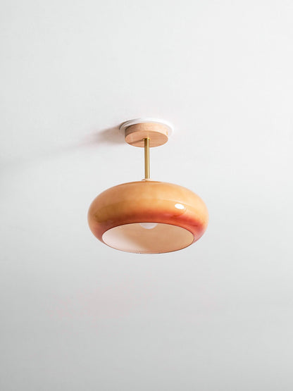 Plafondlamp Glas Hout Wit Oranje Ø28cm Slaapkamer Eetkamer Bauhaus Vintage Plafonnière Mid-Century Retro Sfeerverlichting