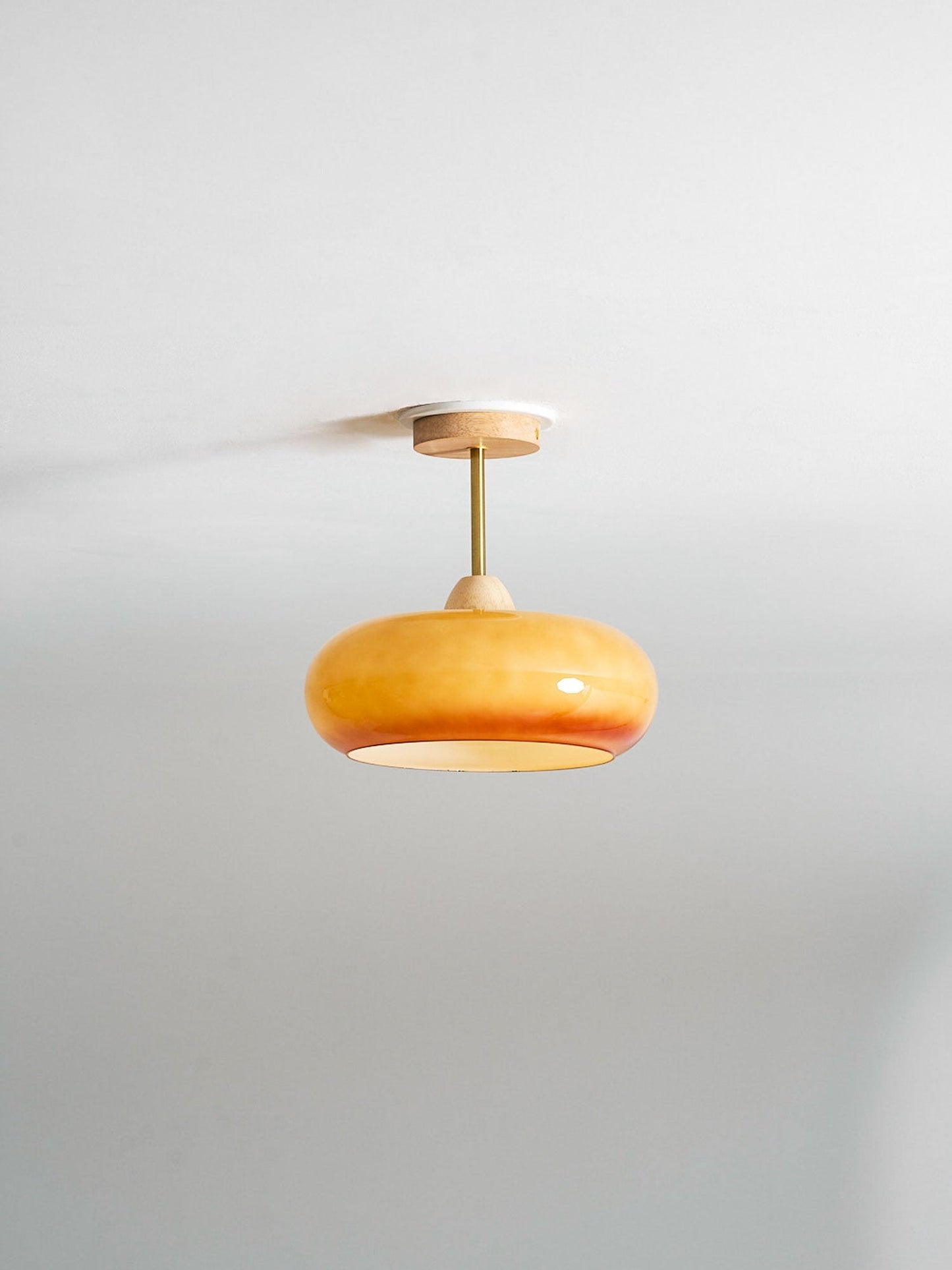 Plafondlamp Glas Hout Wit Oranje Ø28cm Slaapkamer Eetkamer Bauhaus Vintage Plafonnière Mid-Century Retro Sfeerverlichting