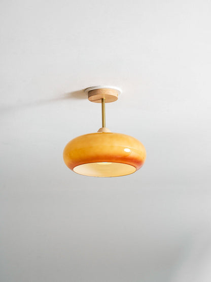 Plafondlamp Glas Hout Wit Oranje Ø28cm Slaapkamer Eetkamer Bauhaus Vintage Plafonnière Mid-Century Retro Sfeerverlichting